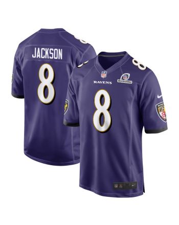 Lamar Jackson 8 Baltimore Ravens 2024 Divisional Patch Game Men Jersey - Purple