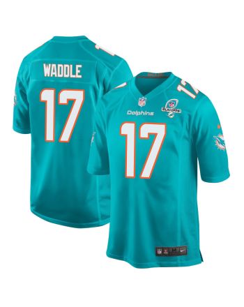 Jaylen Waddle 17 Miami Dolphins 2023 Playoffs Patch Game Men Jersey - Aqua