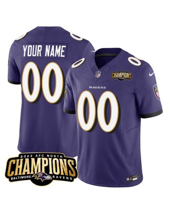 Baltimore Ravens 2023 AFC North Champions Patch Game Men Custom Jersey - Purple