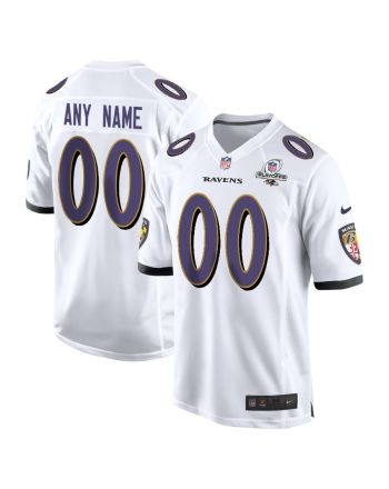 Baltimore Ravens 2023 Playoffs Patch Game Men Custom Jersey - White