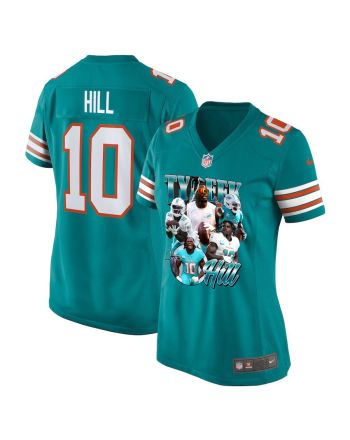 Tyreek Hill 10 Signed Miami Dolphins Cheetah Alternate Game Women Jersey - Aqua