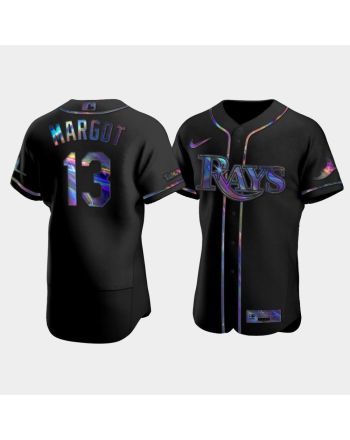 Men's Tampa Bay Rays Manuel Margot 13 Black Holographic Golden Edition Jersey Jersey