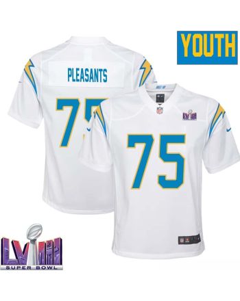 Austen Pleasants 75 Los Angeles Chargers Super Bowl LVIII YOUTH Away Game Jersey - White