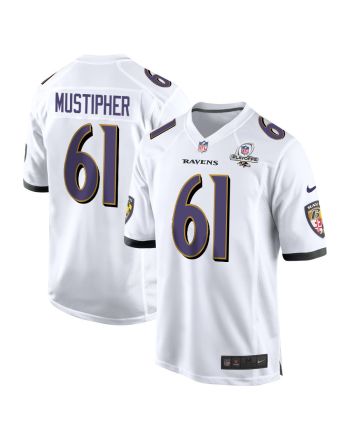 Sam Mustipher 61 Baltimore Ravens 2023 Playoffs Patch Game Men Jersey - White