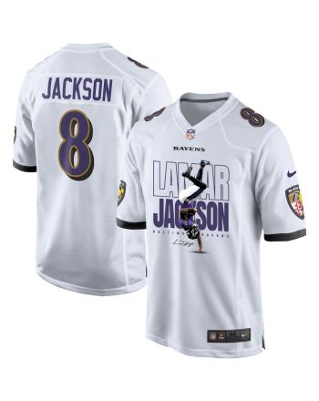 Lamar Jackson 8 Baltimore Ravens Lamar the Merrier Game Men Jersey - White