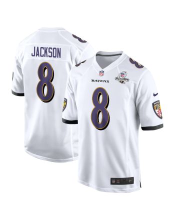 Lamar Jackson 8 Baltimore Ravens 2023 Playoffs Patch Game Men Jersey - White