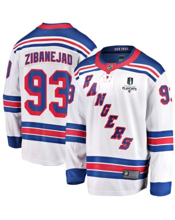 Mika Zibanejad 93 New York Rangers Stanley Cup 2023 Playoffs Patch Away Breakaway Men Jersey - White