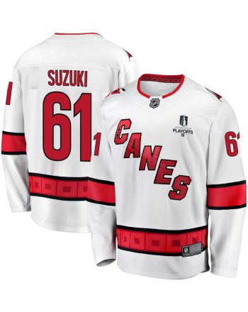 Ryan Suzuki 61 Carolina Hurricanes Stanley Cup 2023 Playoffs Patch Away Breakaway Men Jersey - White