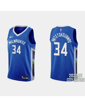 Milwaukee Bucks 34 Giannis Antetokounmpo 2022-23 City Edition Blue Men Jersey